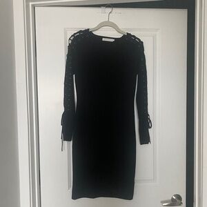 Black Lace Up Bodycon Dress